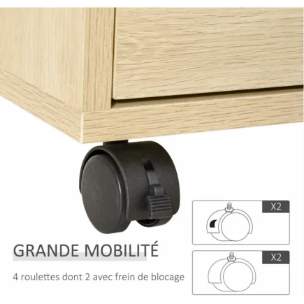 Caisson de rangement sur roulettes 4 tiroirs coulissants MDF aspect bois clair