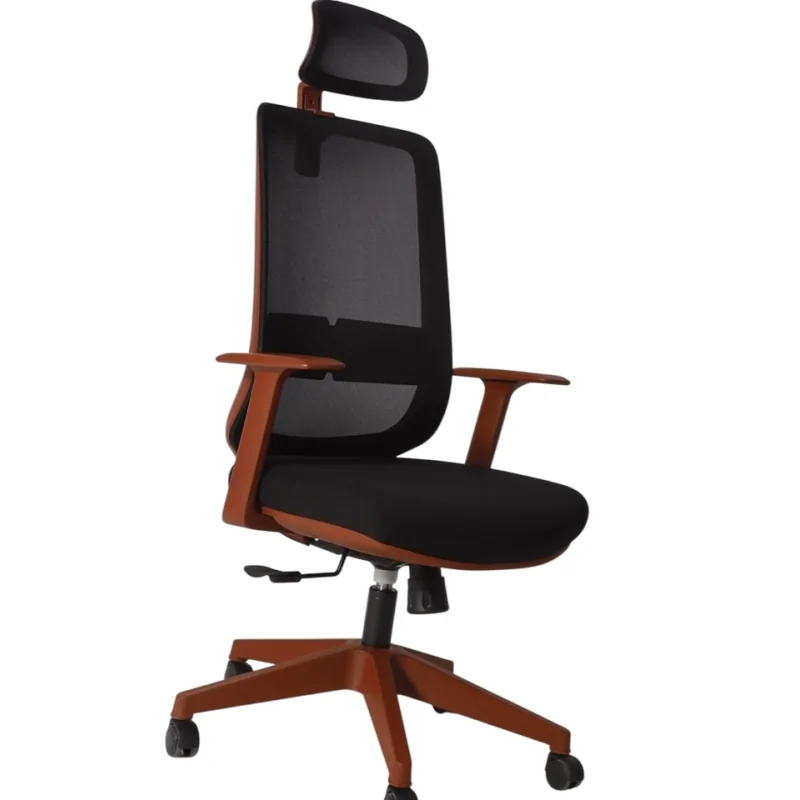 Fauteuil de direction MABEL avec un appui-tête réglable, des accoudoirs fixes et un siège rembourré.