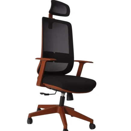 Fauteuil de direction MABEL avec un appui-tête réglable, des accoudoirs fixes et un siège rembourré.