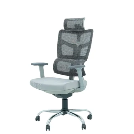 Chaise Directeur Bali Avec Accoudoirs – Gris Réglable en Maille de Tâche Arrière