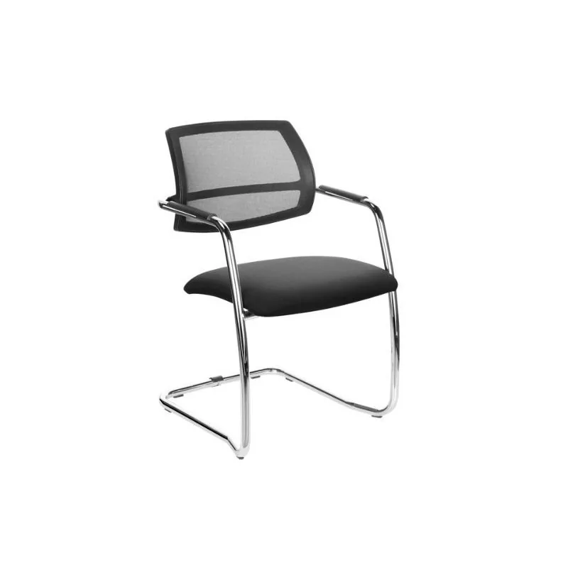 Chaise Visiteur Magix base chromé  Avec Dossier En Résille & Assise Rembourrées Noir