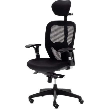 Chaise PRESTIGE base noir simili-cuir têtière accoudoirs et hauteur réglables