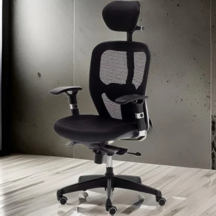 Chaise PRESTIGE base noir simili-cuir têtière accoudoirs et hauteur réglables