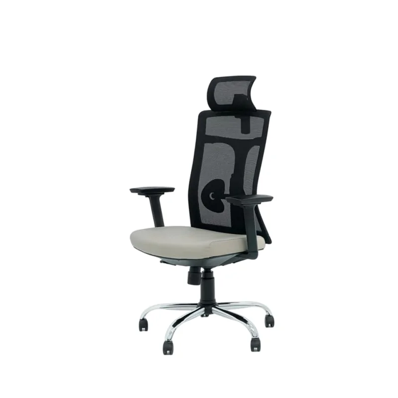 Chaise Directeur SUBLIME Avec Accoudoirs et base chromé– Grège