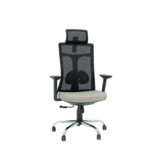 Chaise Directeur SUBLIME Avec Accoudoirs et base chromé– Grège