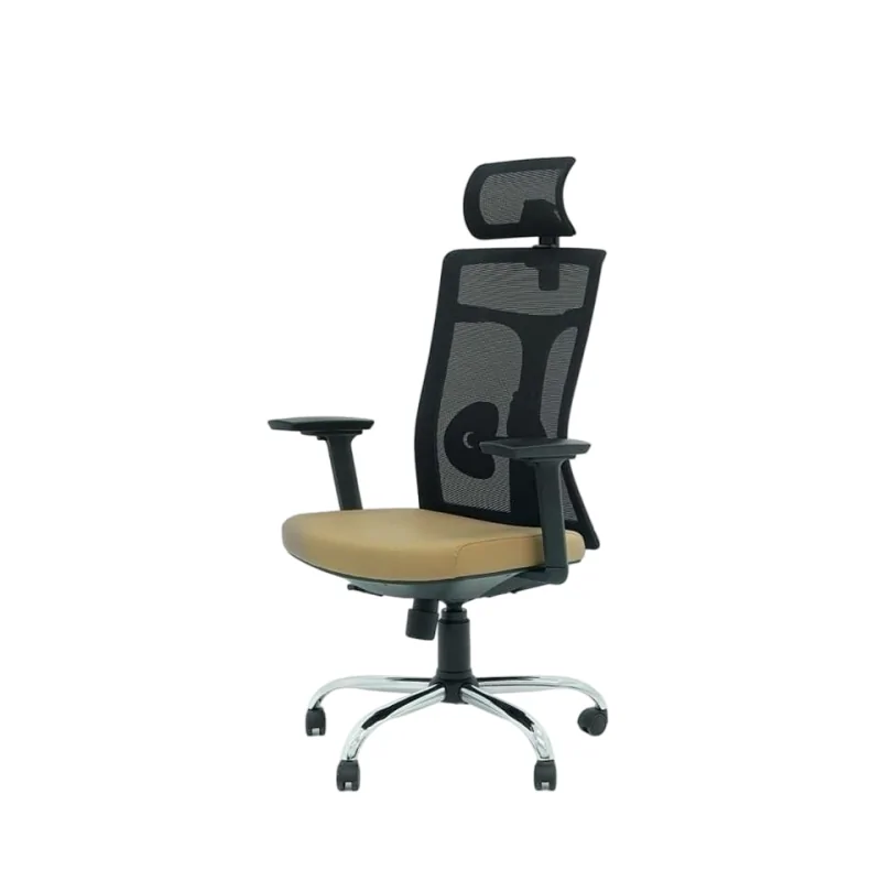 Chaise Directeur SUBLIME Avec Accoudoirs et base chromé– Assoie marron*ENJOY