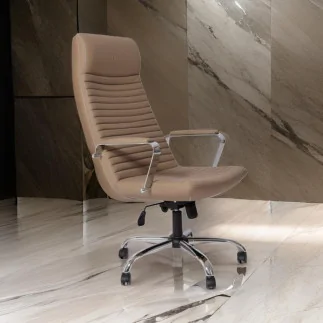 Chaise de direction Regency Manager Revêtement Similicuir avec Cadre et accoudoirs en métal chromé Beige*Zeta