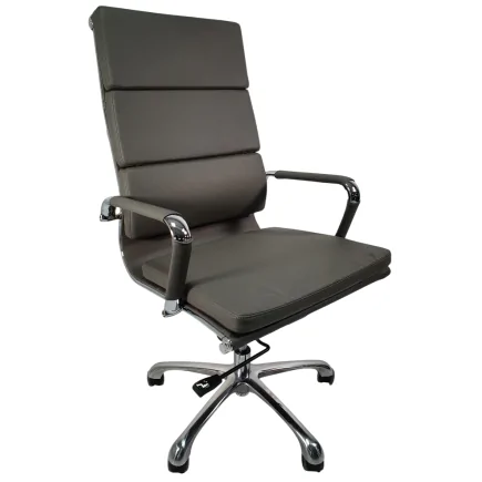 Chaise de Direction Florence HD Exécutive Cuir Haut-Dos Moderne Réglable Rembourrée Pivotante Gris
