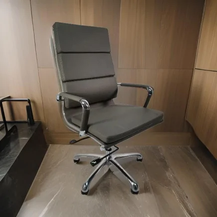 Chaise de Direction Florence HD Exécutive Cuir Haut-Dos Moderne Réglable Rembourrée Pivotante Gris