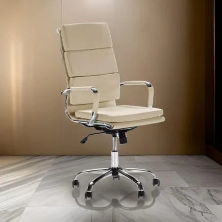 Chaise de Direction Florence HD Exécutive Cuir Haut-Dos Moderne  Réglable Rembourrée Pivotante Beige*TEMPO
