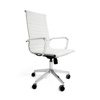 Chaise directeur LUXE  HD base en acier chromé un dossier et des accoudoirs rembourrés en similicuir, Blanc