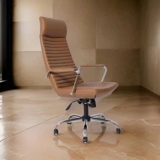 Chaise de direction Regency Manager Revêtement Similicuir avec Cadre et accoudoirs en métal chromé Caramel