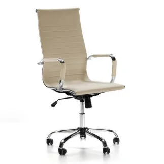 Chaise directeur LUXE HD base en acier chromé un dossier et des accoudoirs rembourrés en similicuir, TAUPE* MONACO HD