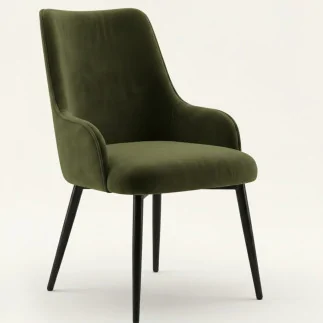 chaises vintage en tissu effet velours vert olive COSETTE