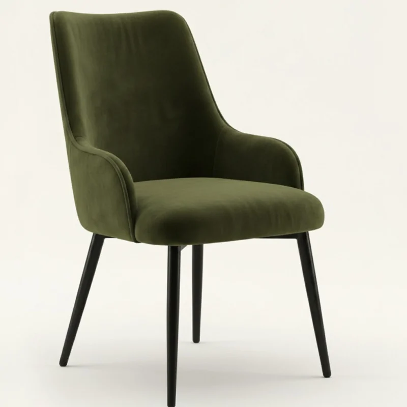 chaises vintage en tissu effet velours vert olive COSETTE