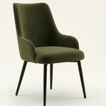 chaises vintage en tissu effet velours vert olive COSETTE